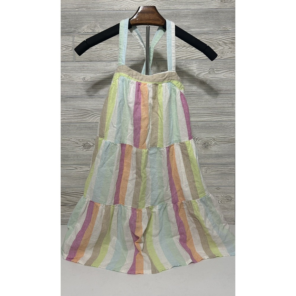 Gap Kids Multi Rainbow Stripes Linen‎ Cotton Tank Dress Sz Large (10-11)